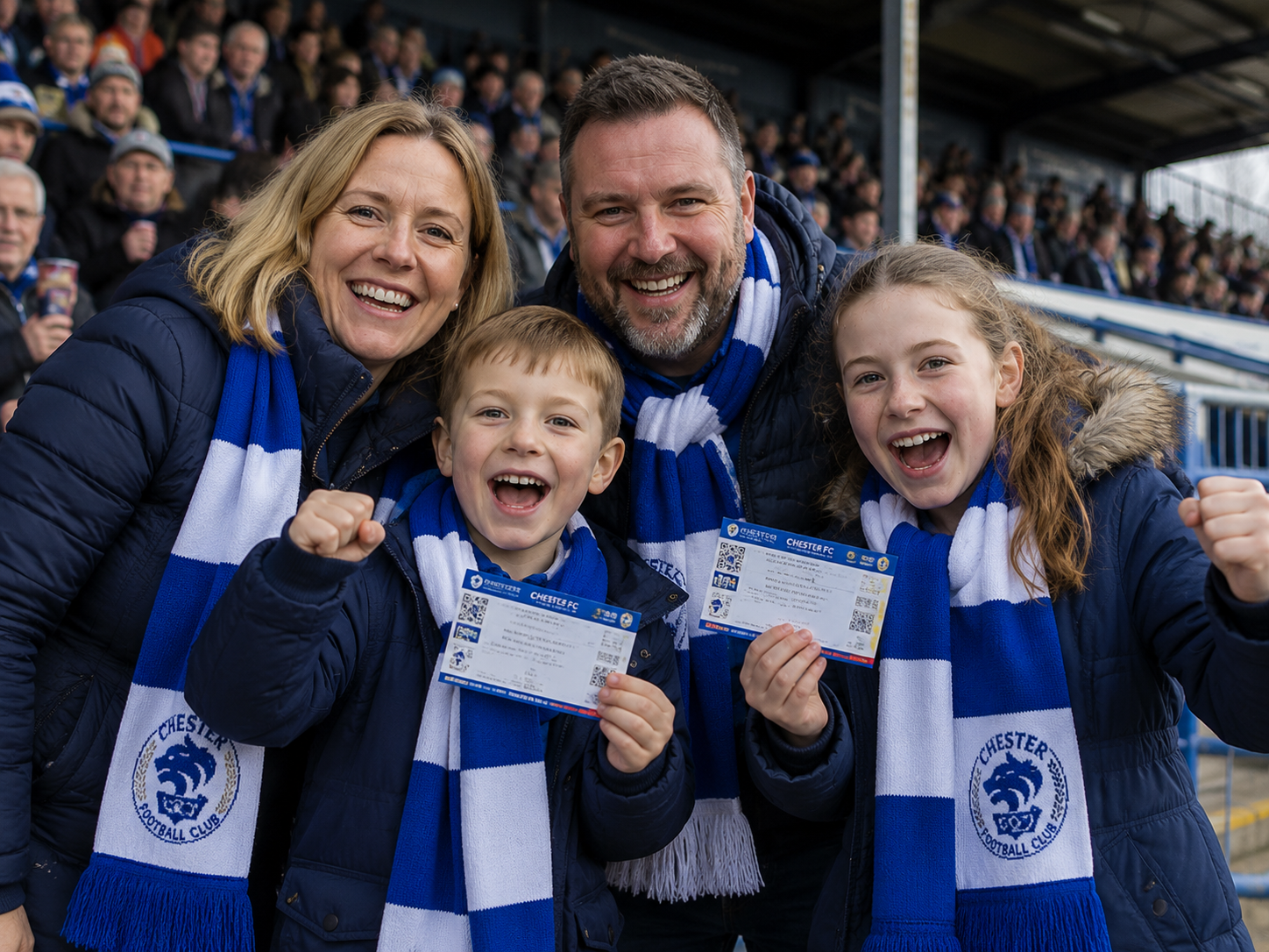 Spark Sports family holding tickets.